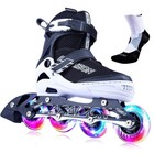 Adjustable Inline Skates Full Light-up Wheels Black white New Open Box