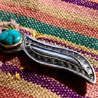 1920s Repousse Brooch Pin Royston Blue Gem Turquoise Silver Ingot Antique Navajo