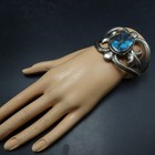 Gorgeous Old Vintage Cast Sterling Silver Bisbee Turquoise Cuff Bracelet Pawn