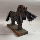 Primitive Folk Art Carved Wooden Horse With Real Horse Hair