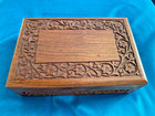 Vintage Indian Wooden Trinket jewellery  Box  11 X 17 Cm Hand Carved With Flower