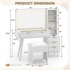 White Vanity Desk W  Lighted Mirror Charging Station Glass Top Stool For Bedroom