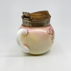 Antique Burmese Style Hand Painted Milk Glass Syrup Container     Victorian Era    