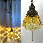 Rewired Vtg Mcm Retro Boho Amber Glass Hanging Pendant Swag Light Lamp 60s 1970s