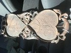 Antique Wooden Hand Carved Platter Tray Hearts Flowers  Ornate  Solid Walnut