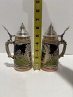 German Lidded Beer Steins Pair W  Pewter Lids  M  nchen Frauenkirche Rathaus