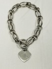Vtg 925 Sterling Silver W Monogram Heart Charm Rare Link Bracelet Initial Letter