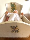 Vintage 1951 Handmade Rocking Wooden Baby Doll Cradle With Doll