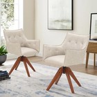 Set Of 2 Swivel Accent Chair Modern Leathaire Armchairs W  Beech Wood Legs