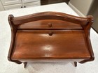 Vintage Sewing Basket Box Caddy  Wood Round Bottom Double Lid 4 Footed