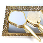 Vtg Vanity Set Mirror Brush Tray 1950s Mid Century Regency Boudoir Gold Ornate