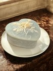 Vintage Incolay Stone Heart Rose Blue Trinket Jewelry Box 