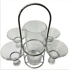 Vtg Atomic Era Mcm Glass Cocktail Caddy Set Chrome Wire Pitcher Martini Glasses