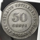 Straits Settlements 1920 50 Cents  03 Silver  500 Km35