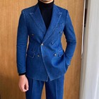 Vintage Denim Men s Suit Wide Peak Lapel Wedding Formal Business Party Blazer