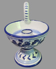 Vintage Hand Painted Santucci Deruta Blue   White Candle Chamberstick Signed  b1