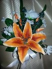 Wedding 23 Pc Bridal Bouquet Orange Stargazer Lily  Green Orchid White Or Ivory