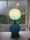 Very rare Fenton Opaque Blue Satin Overlay Lamp Cabbage Rose 