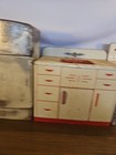 Vintage Wolverine Supply   Mfg Co Tin Toy Child s Kitchen Set Sink Fridge Stove 
