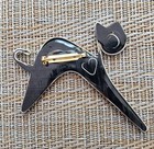 Vintage Cat Brooch Whimsical Pin Enamel Stones Modernism Signed By Artist