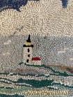 Vintage Hand Hooked Rug Sailboat   Lighthouse Nautical 37  X 27  Primitive
