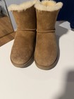 Ugg Mini Bailey Bow Ii Brown Suede Shearling Ankle Boots With Bow And Fur Trim