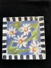 Hand Painted Ceramic 8   square Tray    Daisies On Blue Design Original Design