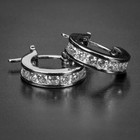 Men s Mini White Gold Plated Sterling Silver One Row Iced Huggie Hoop Earrings