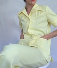 1960s Vintage Canary Yellow Leisure Suit  Mod Disco Flare Leg Pant Set  Womens M