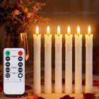 Flameless 6pcs Taper Candles Light Flickering Battery Operated With Remote Timer