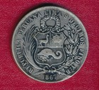 Peru 1867 Un Sol Silver Coin   very Nice Lightly Circulated   Ships Free  