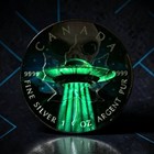 112 Rare 1 Oz Canada 2018 Ufo Alien Glow In Dark Canadian Maple Leaf Silver Coin