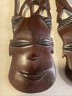 Pair Of Vintage Folk Art Hand Carved Wooden African Art Mask Hanging Elephants