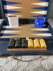 Crisloid Vintage Blue Backgammon Set Green   Yellow Bakelite Chips  rare 