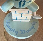 Vintage 1970 Blue Humpty Dumpty Wooden Nursery Table Lamp 