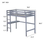 Twin Size Loft Bed Rubber Wood Bed Frame With Built-in Desk And Ladder Gray