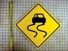 Slippery Road Ahead Yellow Aluminum Sign