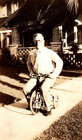 Vintage Photo Picture Antique Image Man Sitting On Tricycle Bike Sidewalk Home