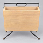 Vintage Mid Century Modern Magazine Rack Blonde Wood Black Metal Atomic 18 
