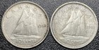  2  1948 Canada 10 Cents Silver Foreign Coins  lower Mintage 