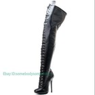 Womens Fashion Round Toe Lace Up Black Over Knee Boots Party Pumps High Heels