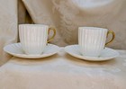 Antique Brownfield s Demitasse Saucer Sets Pair White Ribbed Gold Scalloped 