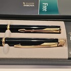 Parker Insignia Black Lacquer Ballpoint Pen And Mechanical Pencil Set Vtg Nib
