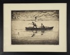 Richard Hood  Antique Nautical Etching W seascape Boat  Signed  c  1937  Framed 