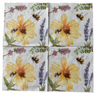 Two Individual Paper Beverage cocktail Decoupage Napkins - Flowers   Bees 