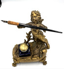 Stunning Antique Cherub Angel Putto  Bronze   Brass  Inkwell   Holder Sculpture