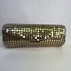 Vintage Gold Mesh Chain Mail Metal Lipstick Tube Case Holder With Mirror 3 75   