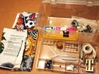 Vintage Clear Sewing Box With Mixed Accessories  Cloth   More
