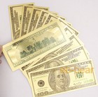 Lot 10 Pcs Color Gold 100 Dollars Banknotes Money Crafts Gift Very Beautiful New