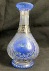 Rare Antique Hand Etched Glass Vase Bottle C  1870 Blue   White    mollie    German